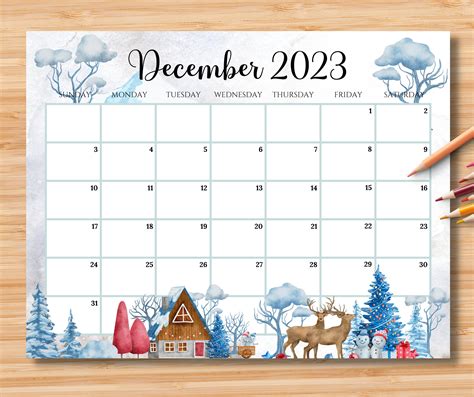 Editable December 2023 Calendar Beautiful Winter In A Etsy Uk