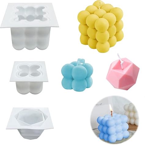 Paquete De Moldes De Silicona Para Velas Maehsab D Bubble Cube Cera