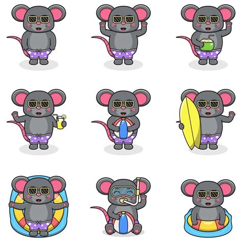 Summer cute Mouse vector illustration. Flat Mouse Summer Cartoon. Graphic cartoon character for ...