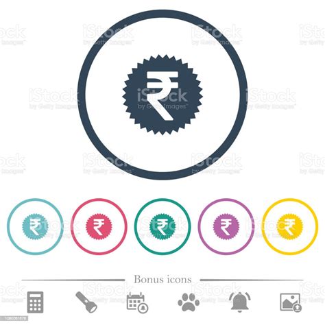 Indian Rupee Sticker Flat Color Icons In Round Outlines Stock