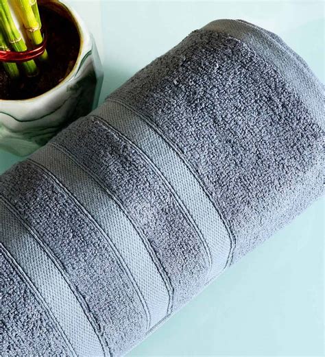 Buy Grey 100 Cotton Solid 650 GSM Bath Towels Aquacado Collection By