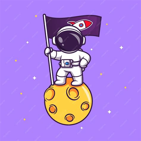 Lindo Astronauta Sosteniendo La Bandera De Cohetes En El Planeta En El Espacio Ilustración De