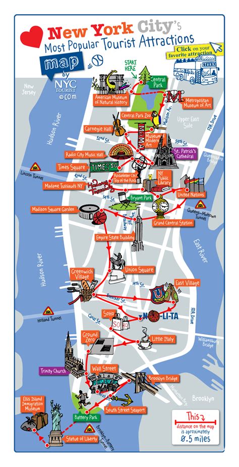 Detailed map of most popular tourist attractions of Manhattan, NYC ...