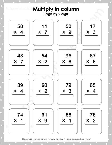 Multiply In Columns 1 Digit By 2 Digit Numbers Worksheet 6 Your