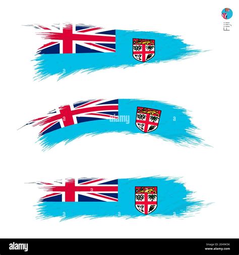 Set Of Grunge Textured Flag Of Fiji Three Versions Of National