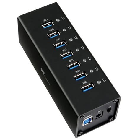 Xcellon 7 Port Powered Usb 30 Aluminum Hub Black