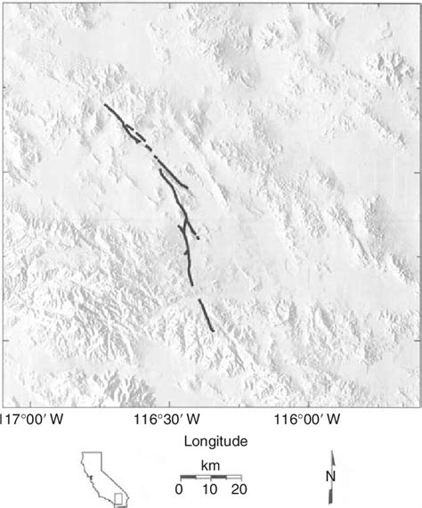 Topographic map showing the surface rupture from the 1992 Landers ...