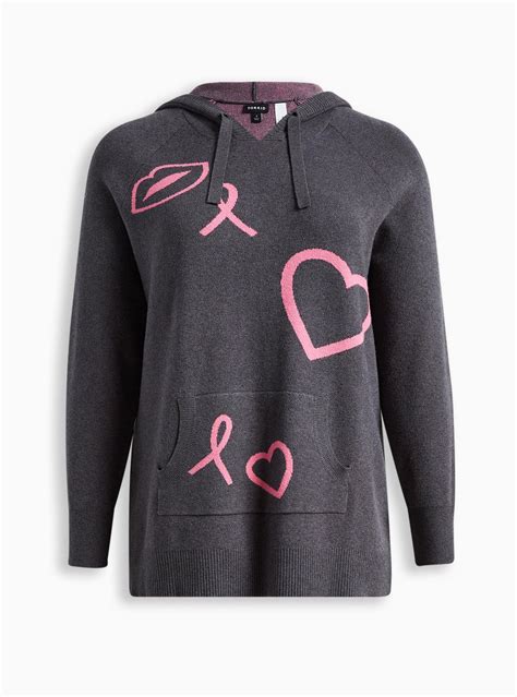 Plus Size Breast Cancer Awareness Jacquard Raglan Hoodie Sweater Torrid