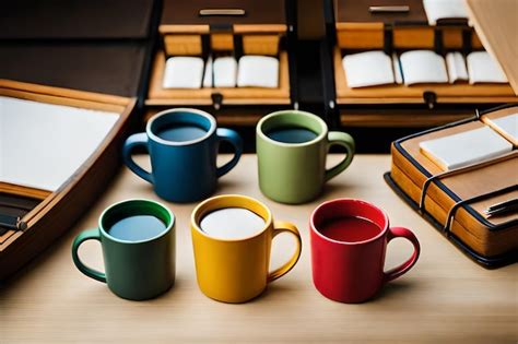 Una colección de tazas coloridas con diferentes colores y las palabras