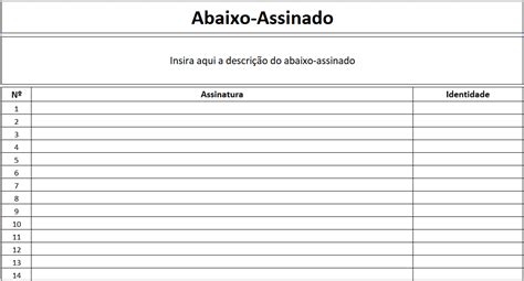 Modelo De Abaixo Assinado 7 Opções Grátis Excel Easy