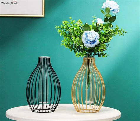 Buy Dome Shape Metal Wire Glass Tube Vase Black Online In India At Best Price Modern Flower