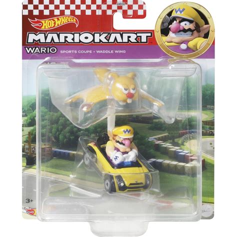 Mattel Hot Wheels Mario Kart Cars With Anemoper Wario In Sports Coupe With Waddle Wing GVD30