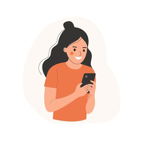 Premium Vector Young Woman Looks Into The Smartphone Vector Flat