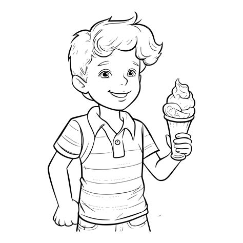 Coloriage De Moments Doux Pour Enfants Avec Un Garçon Et Une Glace Vecteur Png Garçon Tenant