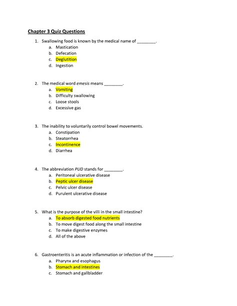 Med Term Quiz Quiz With Answers On Chapter Gastroenterology