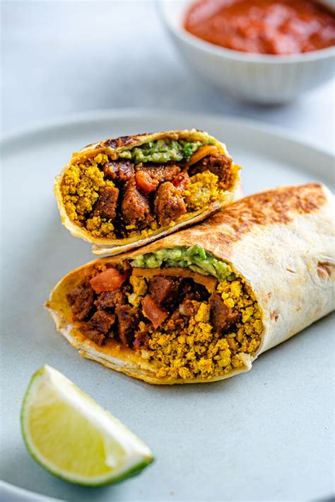 Spicy Sausage and Tofu Breakfast Burrito - The Nut-Free Vegan