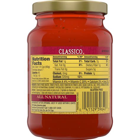 Classico Signature Recipes Traditional Pizza Sauce 14 Oz Jar