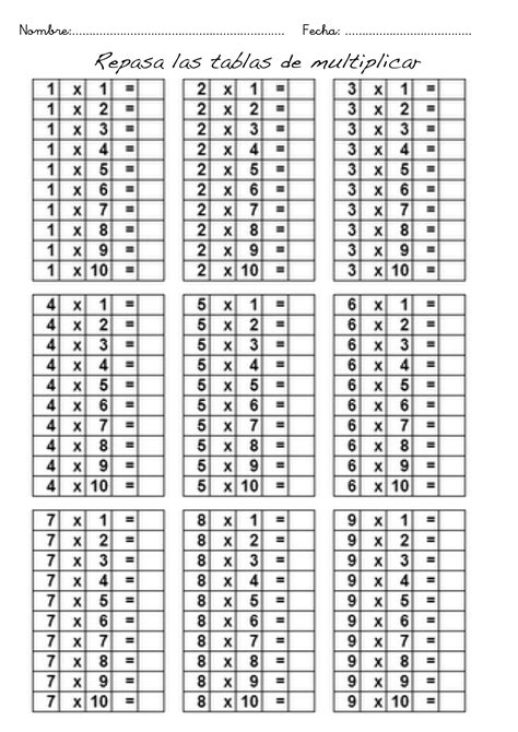 Ejercicios De Tabla De Multiplicar