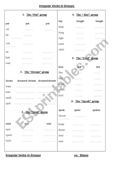 Irregular Verbs In Groups Esl Worksheet By Unpredictable