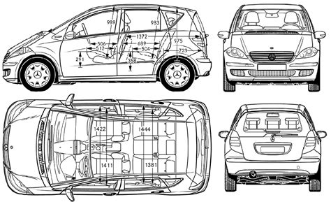 2006 Mercedes Benz A Class W169 Hatchback Blueprints Free Outlines