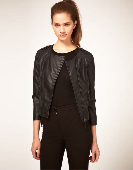 Asos Collection Asos Pu Collarless Quilted Biker Jacket In Black Lyst