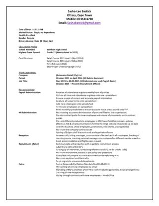 Sasha Lee Bastick Cv Pdf