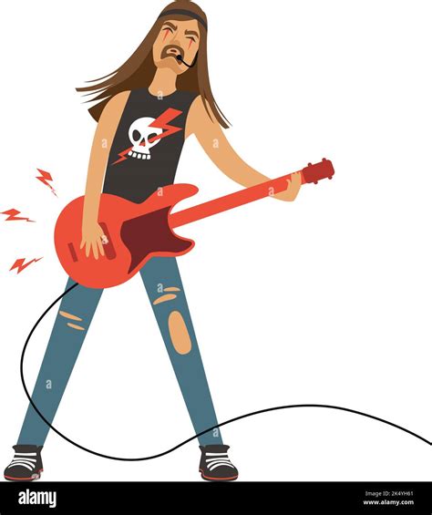 Electric Guitar Player Rock Star Singer Character Stock Vector Image