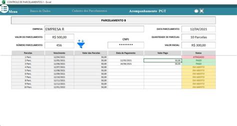 Planilha Controle Para Parcelamentos Contas A Receber Pagar