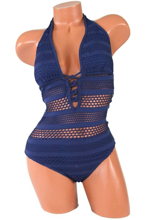 Bleu Rod Beattie Womens Sheer Thing One Piece Swimsuit Navy Blue Nwt