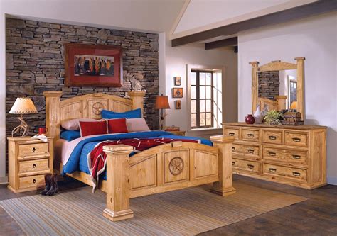 Lacks | Texas Rustic 4-Pc Queen Bedroom Set | Pine bedroom furniture