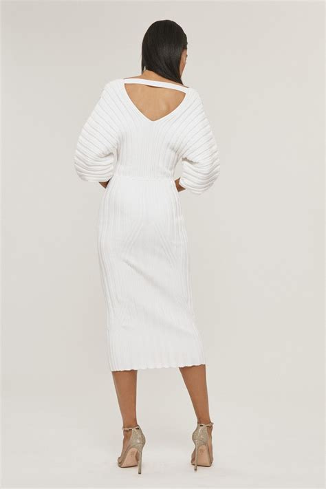 White Rib Knit Dress In 2020 Ribbed Knit Dress Knit Dress White