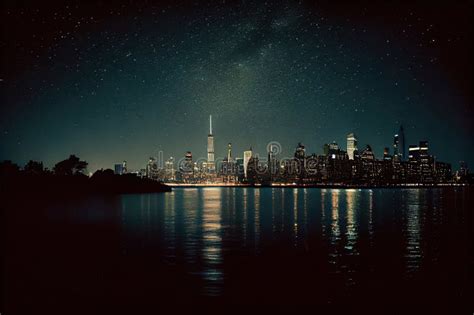 Skyline of New York City at Night Stock Illustration - Illustration of ...