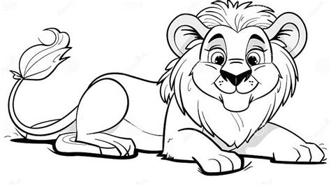 A Cartoon Lion Laying Down Coloring Pages, AI Stock Illustration ...