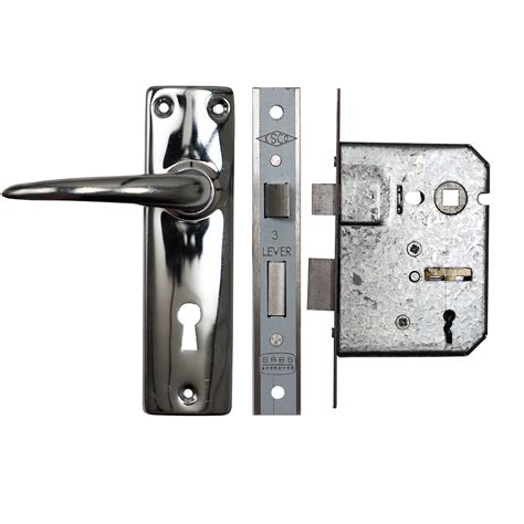 LOCKSET MORTICE 3 LEVER ESCO BOXED CHROME PLATED HANDLES MED