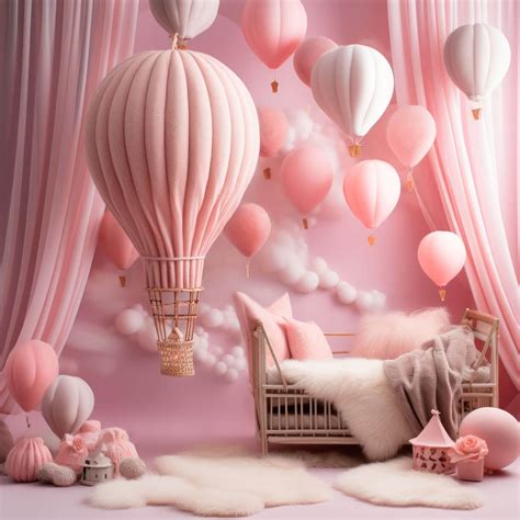 Newborn Digital Backdrop Hot Air Balloon Digital Backdrop For Babies Floating Hot Air