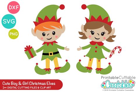 Cute Elves Boy And Girl Elf Svg Cut Files And E502 Svg Dxf Etsy