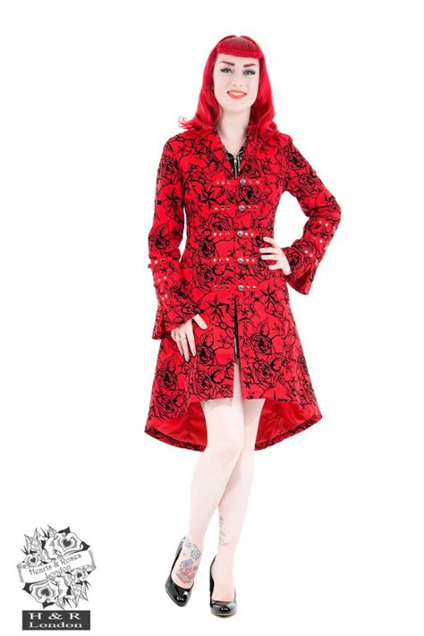 Clothing Hearts Roses Red Flocked Tattoo Coat Hottrendywear