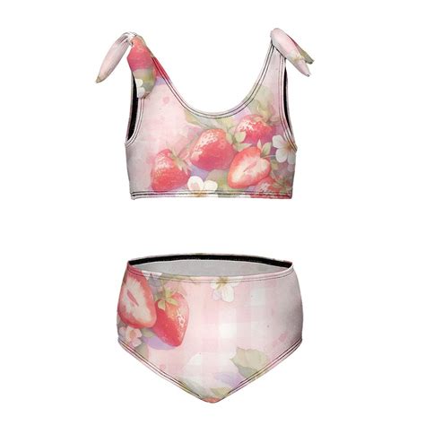 Strawberry Fruit Watercolor Girl S 2 Piece Bikini Set Beach Sport Swimsuit Swimwear 8 10Y130cm