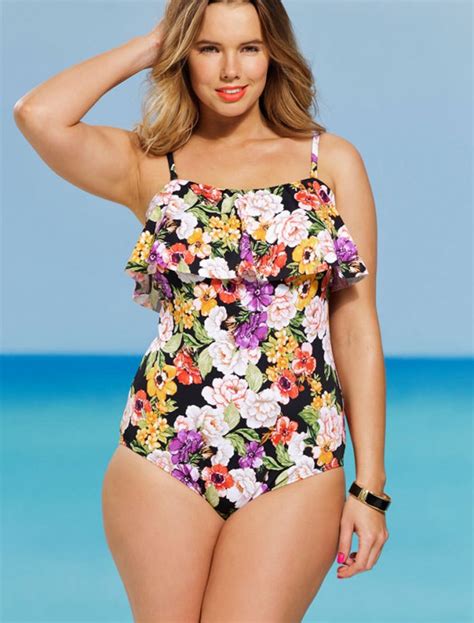 Shore Club Plus Size Fluer Flounce Swimsuit Plus Size Swimwear