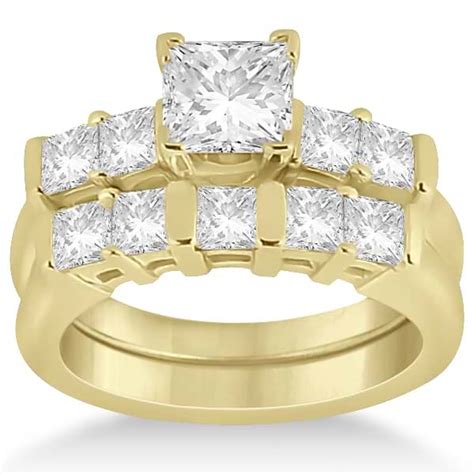 Five Stone Princess Cut Diamond Bridal Set K Yellow Gold Ct U