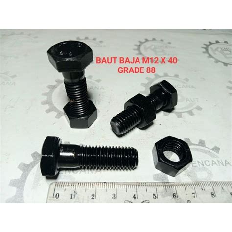 Jual BAUT MUR BAJA M12 X 40 HITAM GRADE 88 KUNCI 19 PANJANG 4 CM