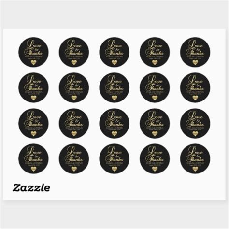 Personalized Black Gold Love And Thanks Wedding Classic Round Sticker