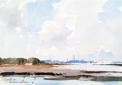 Edward Wesson Watercolor Thames Estuary Watercolor Landscape