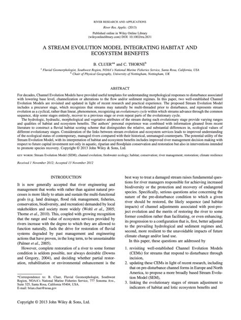 Stream Evolution Model Integrating Habitat Ecosystem Benefits Thorne