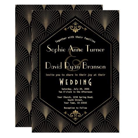 Gold Black Great Gatsby Vintage Art Deco Wedding Invitation Zazzle