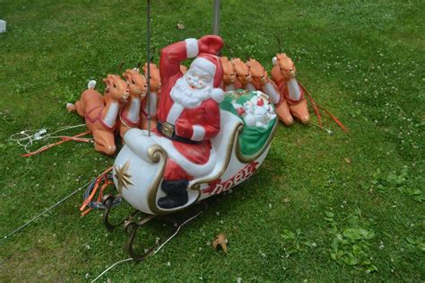 Vintage Empire Blow Mold Christmas Santa Claus Sleigh And 8 Reindeer And Rudolph Too 1874950438