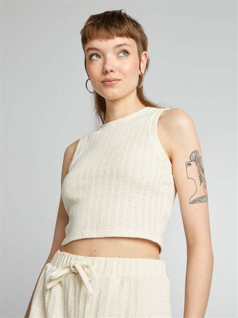 Top en maille fantaisie ajourée Beige Kiabi 10 00