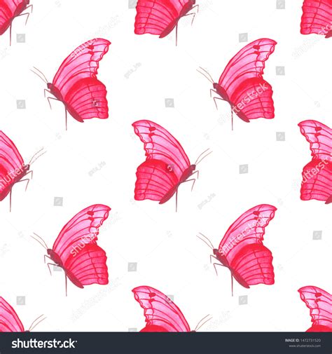 Watercolor Pink Butterfly Seamless Pattern On Stock Illustration