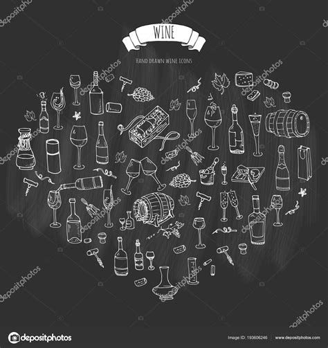 Hand Drawn Wine Set Icons Vector Illustration Sketchy Wine Tasting