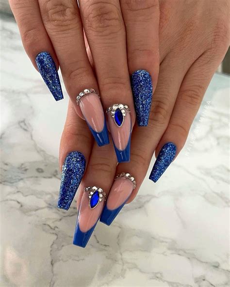 Ombre Nails Glitter Sparkly Nails Blue Nails White Glitter Long